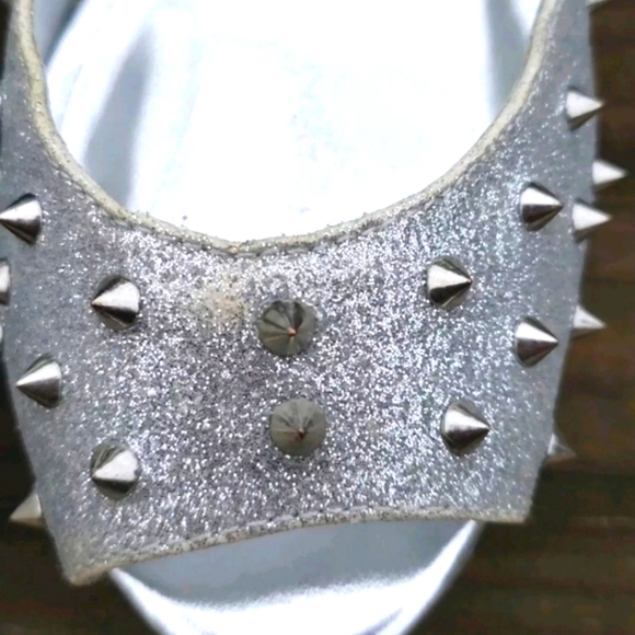 Silver Glitter Studded Spike Heals with Stiletto Platform Metallic Shoes 7/8 - Picture 3 of 6